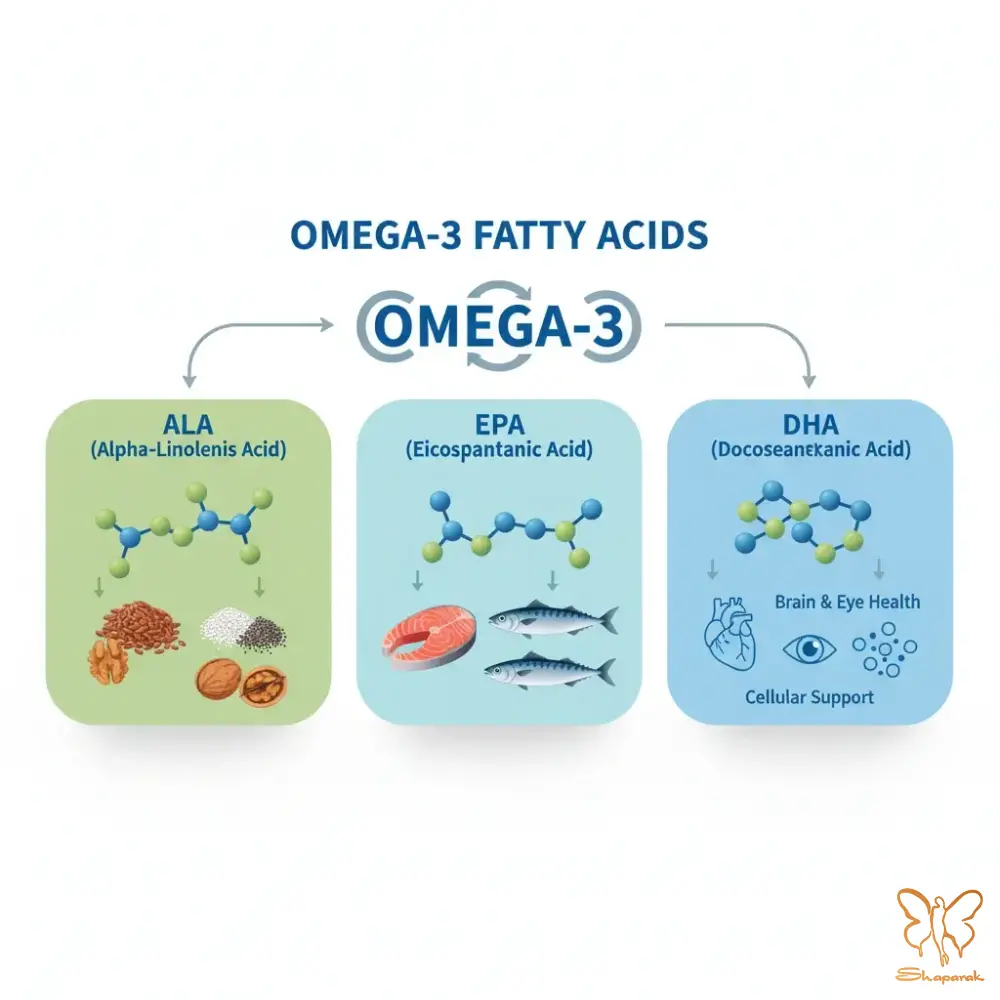انواع امگا ۳ الفبای سلامتی ALA EPA DHA انواع امگا ۳ الفبای سلامتی ALA EPA DHA
