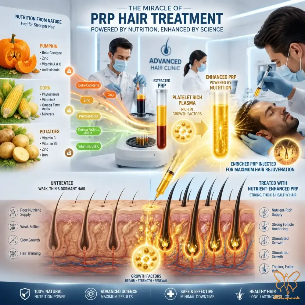 معجزه پی آر پی PRP مو در کلینیک شاپرک طلایی مشهد مکمل بینظیر تغذیه طبیعی