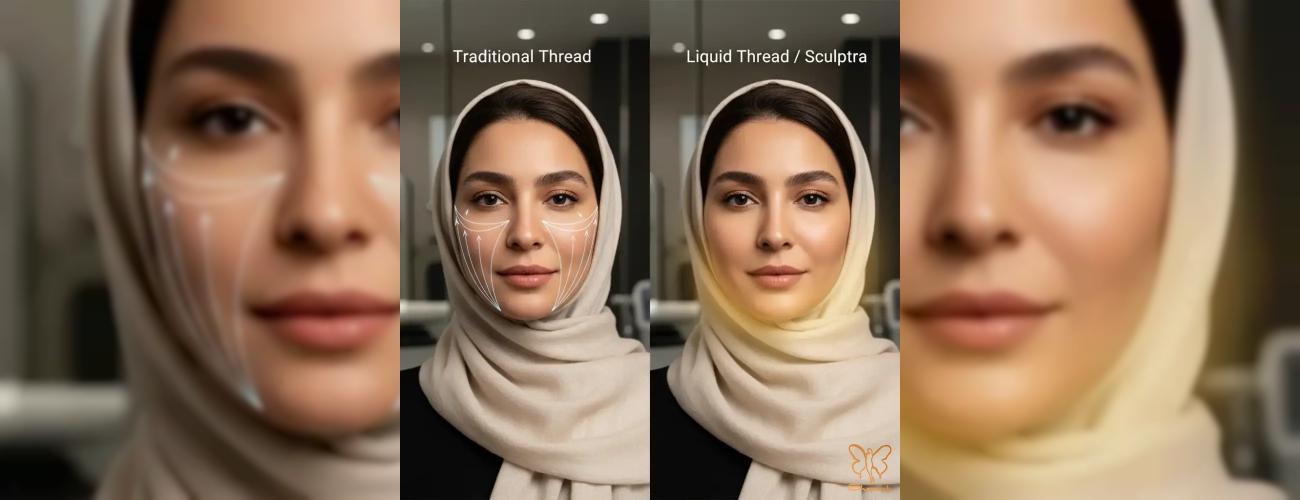 نخ مایع یا نخ سنتی؟ راهنمای کامل انتخاب بهترین روش لیفت در کلینیک شاپرک طلایی مشهد