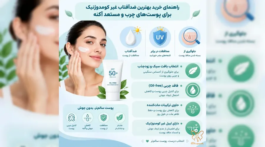راهنمای خرید بهترین ضدآفتاب غیر کومدوژنیک برای پوست‌های چرب و مستعد آکنه در شاپرک طلایی مشهد